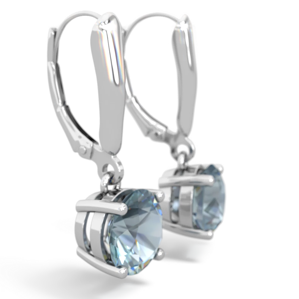 Aquamarine 8Mm Round Lever Back 14K White Gold earrings E2788