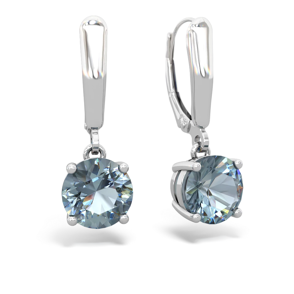 Aquamarine 8Mm Round Lever Back 14K White Gold earrings E2788