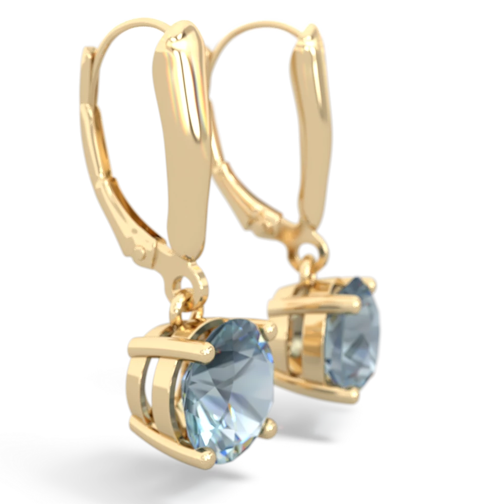 Aquamarine 8Mm Round Lever Back 14K Yellow Gold earrings E2788