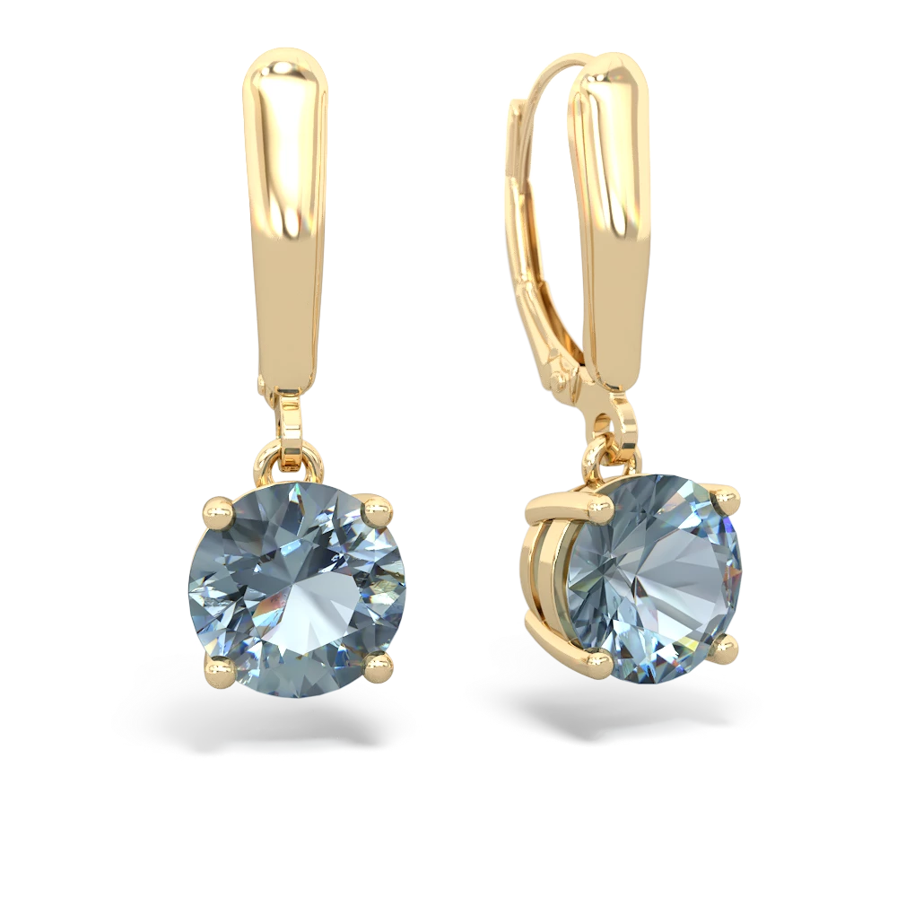 Aquamarine 8Mm Round Lever Back 14K Yellow Gold earrings E2788