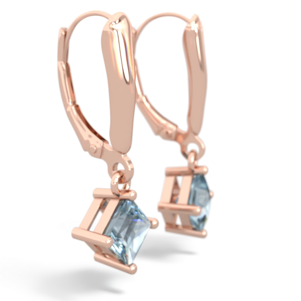 Aquamarine 6Mm Princess Lever Back 14K Rose Gold earrings E2789