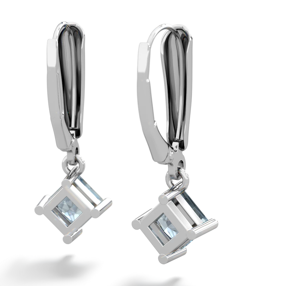 Aquamarine 6Mm Princess Lever Back 14K White Gold earrings E2789
