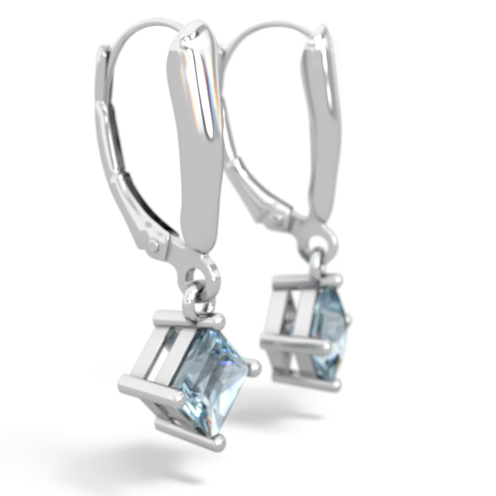 Aquamarine 6Mm Princess Lever Back 14K White Gold earrings E2789