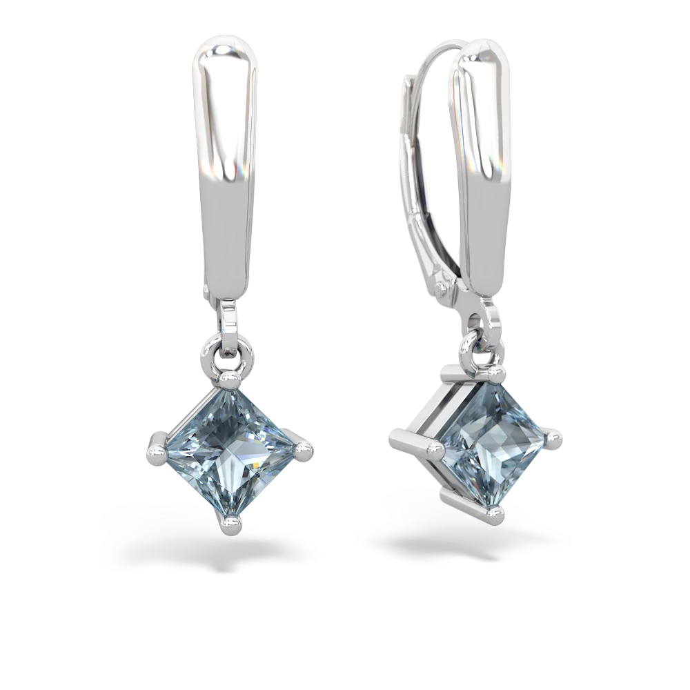 Aquamarine 6Mm Princess Lever Back 14K White Gold earrings E2789