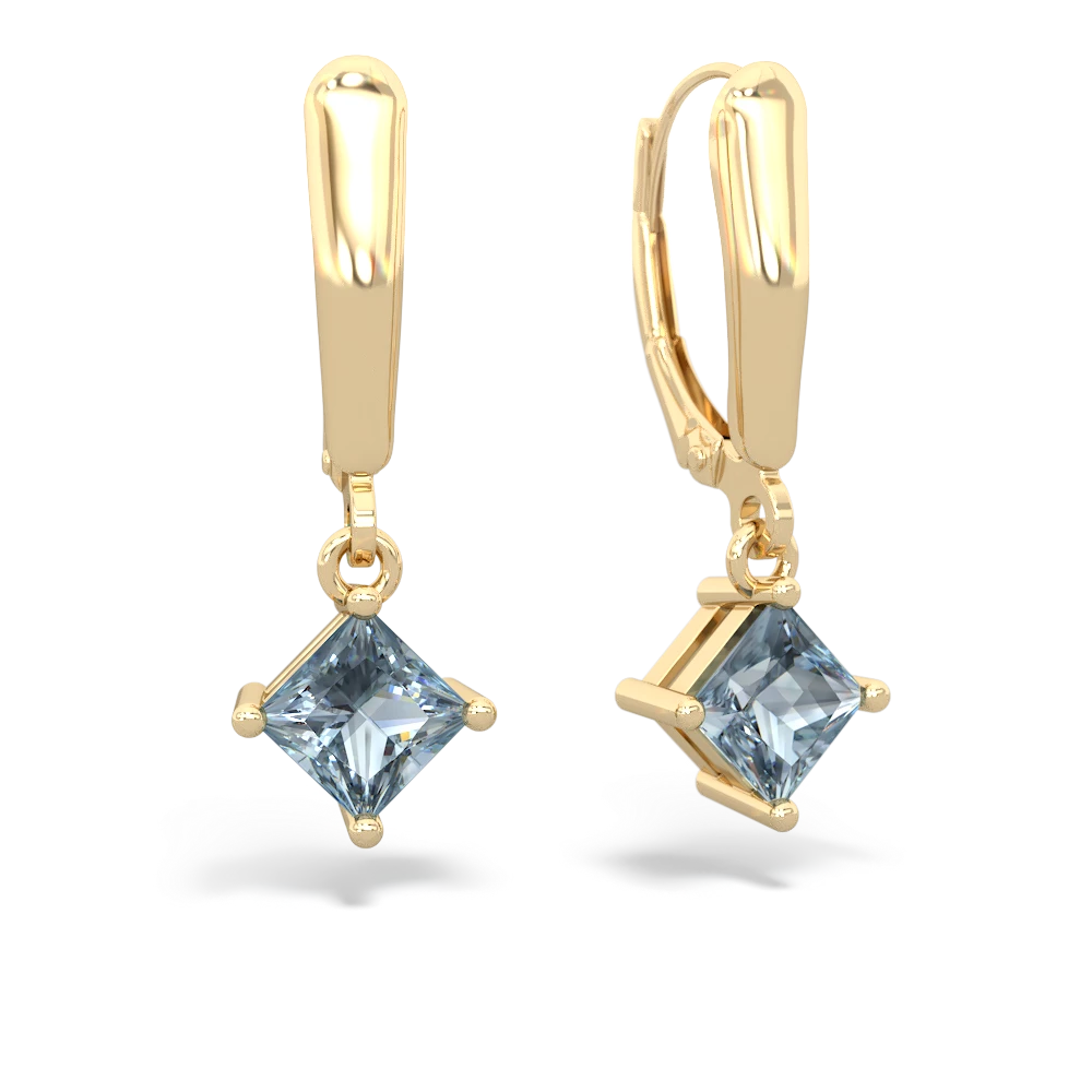 Aquamarine 6Mm Princess Lever Back 14K Yellow Gold earrings E2789