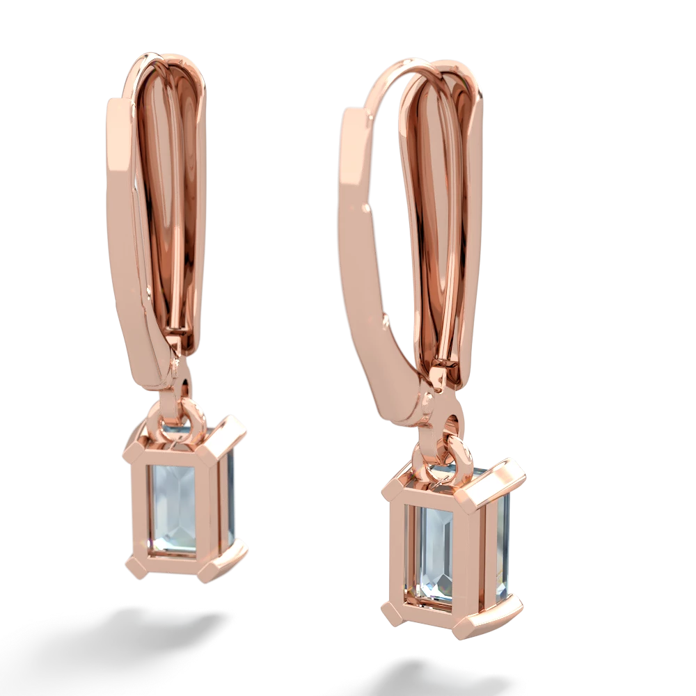 Aquamarine 6X4mm Emerald-Cut Lever Back 14K Rose Gold earrings E2855