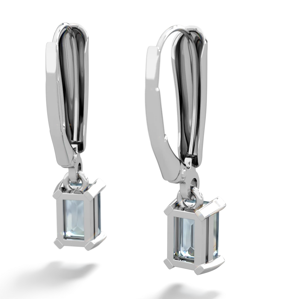 Aquamarine 6X4mm Emerald-Cut Lever Back 14K White Gold earrings E2855