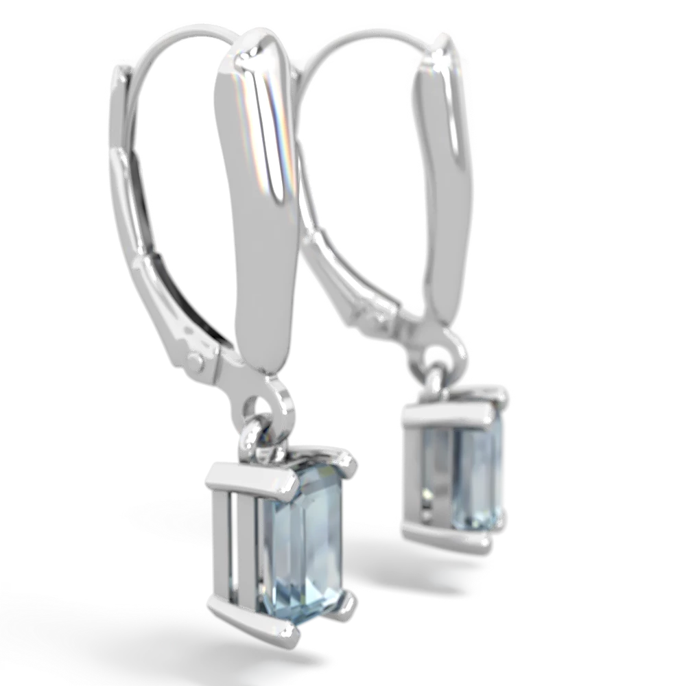 Aquamarine 6X4mm Emerald-Cut Lever Back 14K White Gold earrings E2855