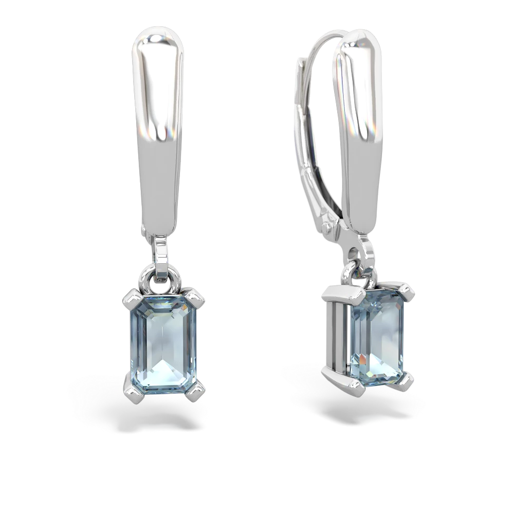 Aquamarine 6X4mm Emerald-Cut Lever Back 14K White Gold earrings E2855