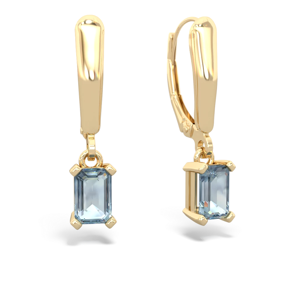 Aquamarine 6X4mm Emerald-Cut Lever Back 14K Yellow Gold earrings E2855