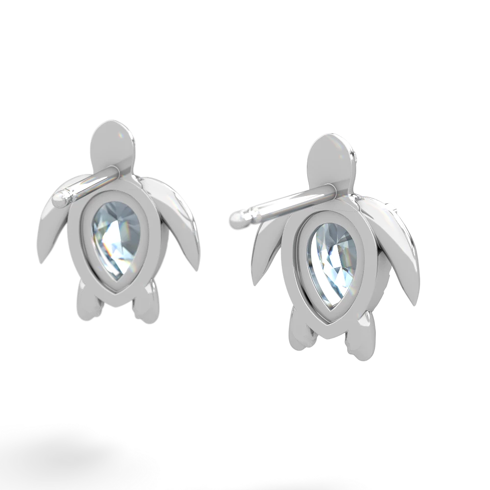 Aquamarine Baby Sea Turtle 14K White Gold earrings E5241