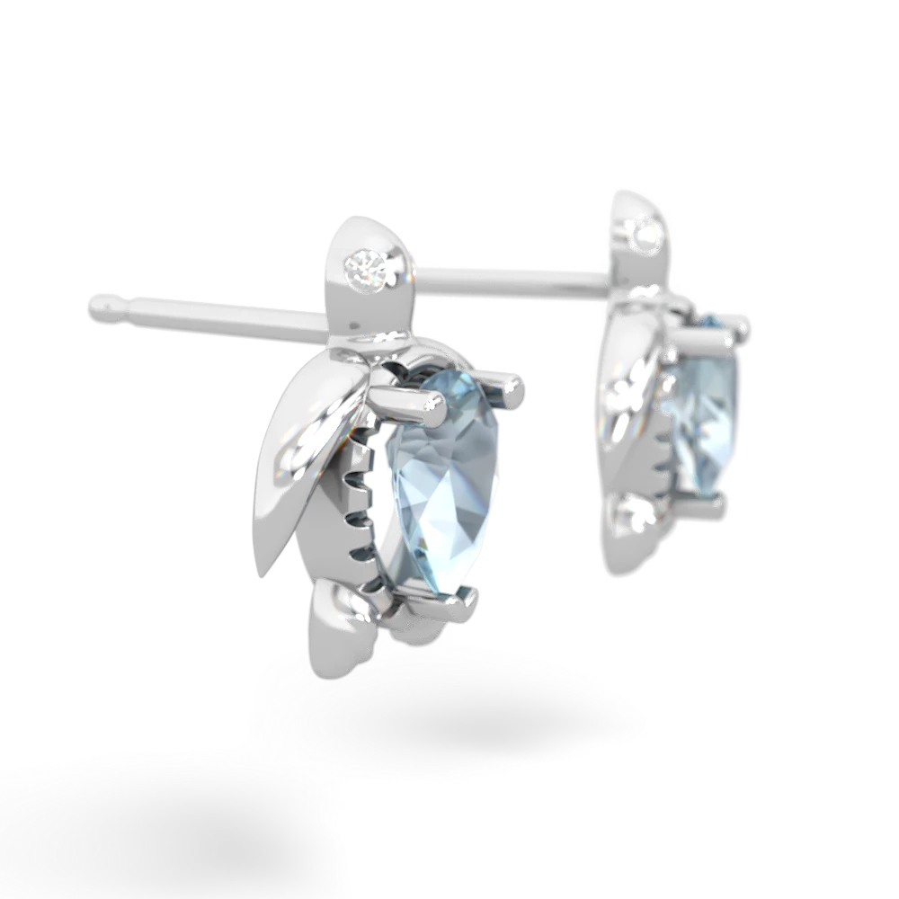 Aquamarine Baby Sea Turtle 14K White Gold earrings E5241