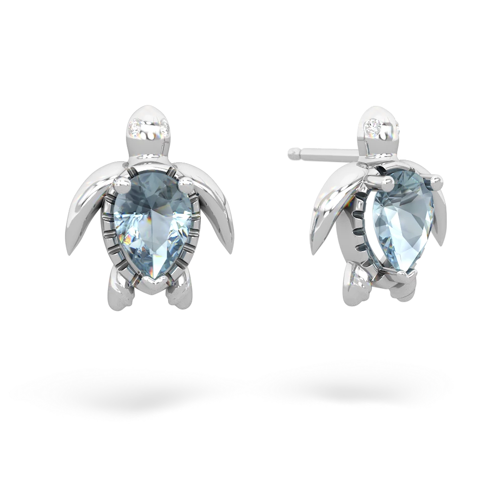 Aquamarine Baby Sea Turtle 14K White Gold earrings E5241