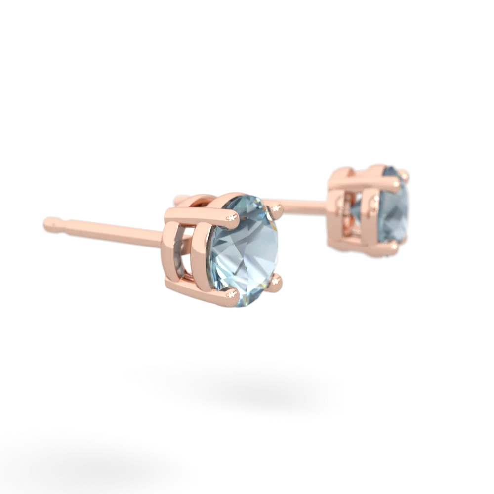 Aquamarine 5Mm Round Stud 14K Rose Gold earrings E1785