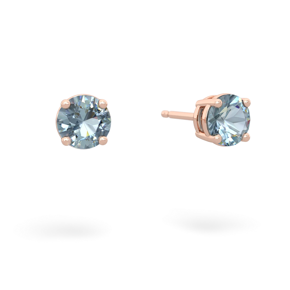 Aquamarine 5Mm Round Stud 14K Rose Gold earrings E1785