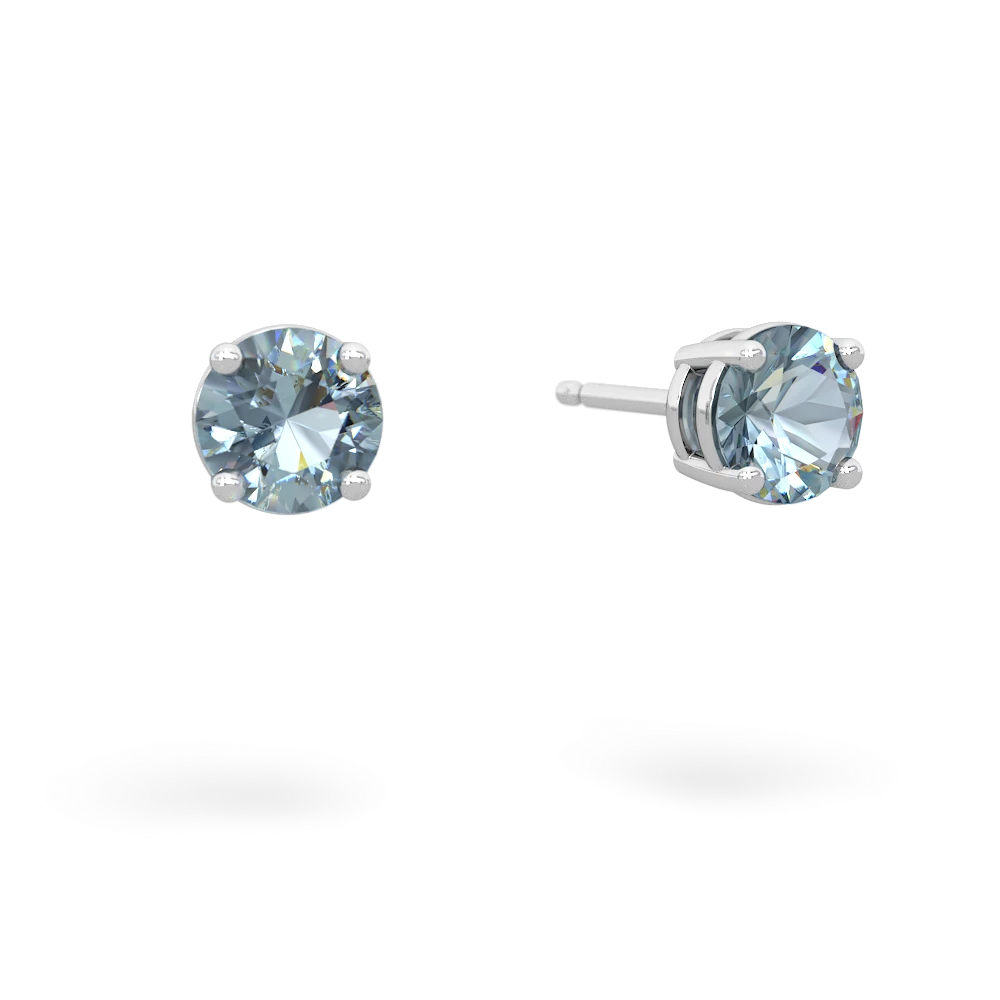 Aquamarine 5Mm Round Stud 14K White Gold earrings E1785