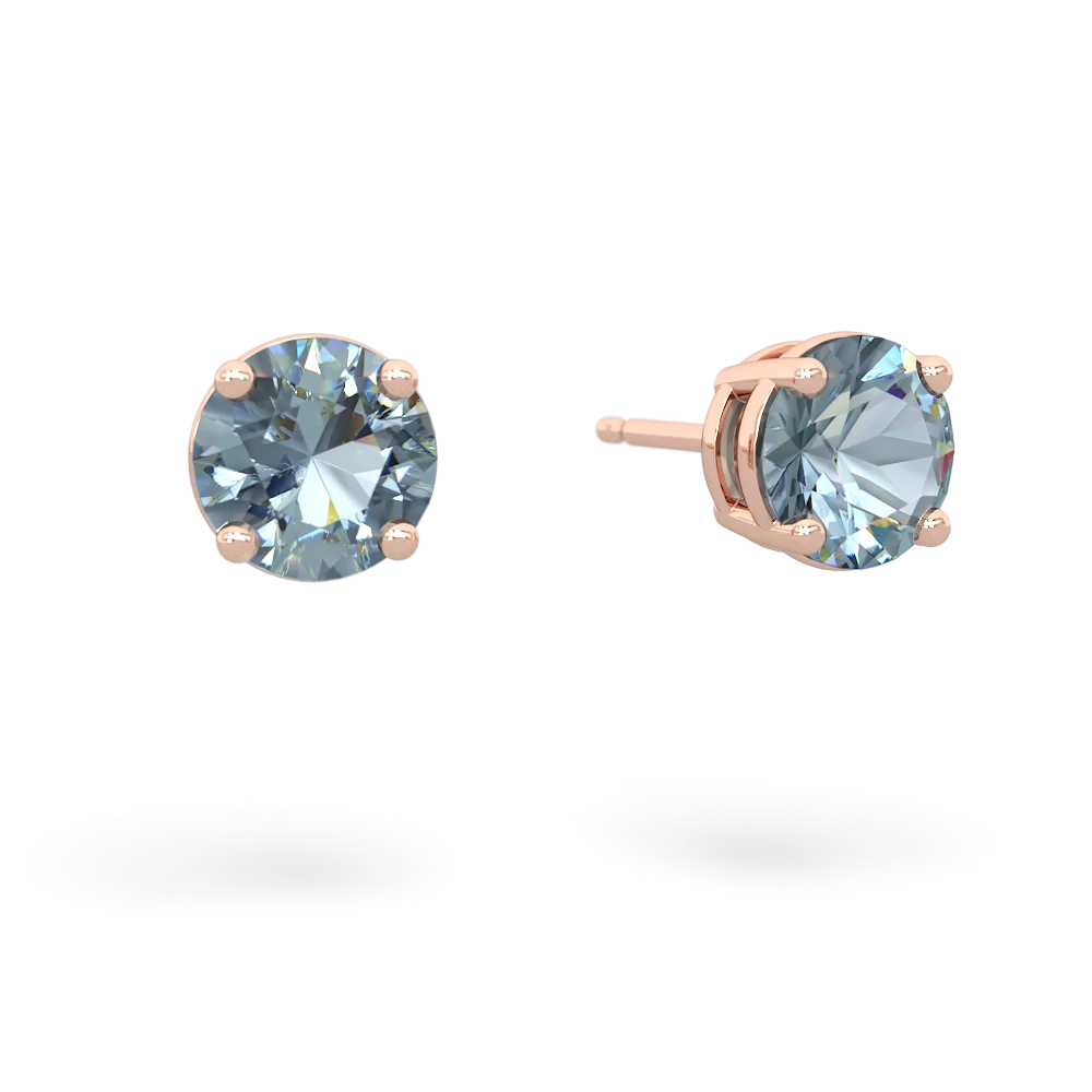 Aquamarine 6Mm Round Stud 14K Rose Gold earrings E1786