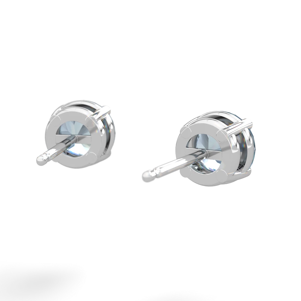 Aquamarine 6Mm Round Stud 14K White Gold earrings E1786