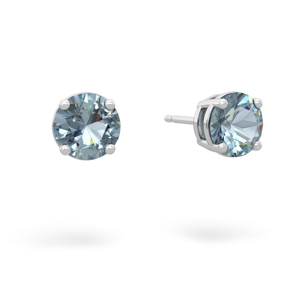 Aquamarine 6Mm Round Stud 14K White Gold earrings E1786