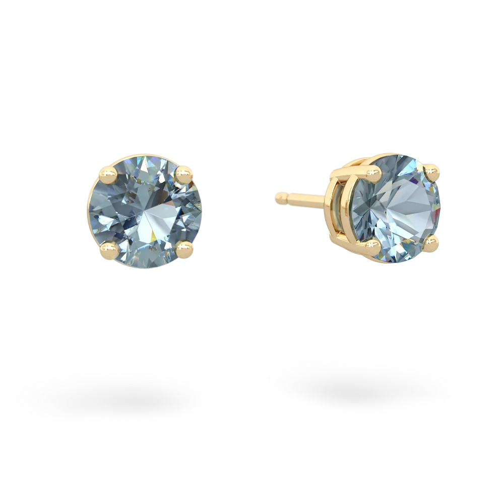 Aquamarine 6Mm Round Stud 14K Yellow Gold earrings E1786