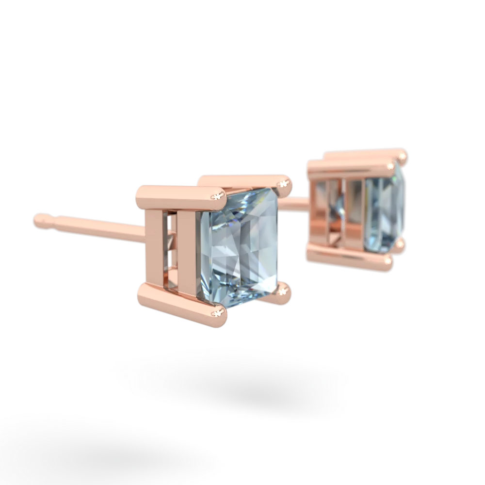 Aquamarine 5Mm Princess Cut Stud 14K Rose Gold earrings E1789