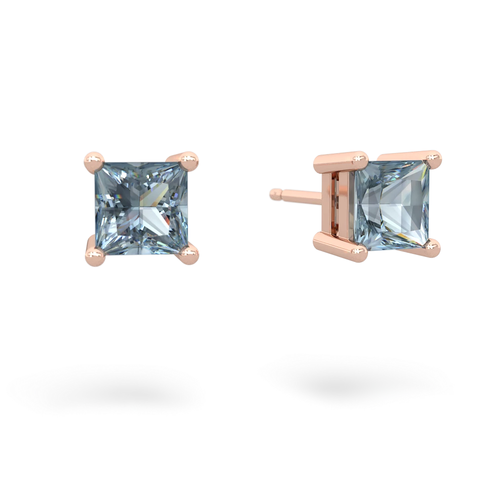 Aquamarine 5Mm Princess Cut Stud 14K Rose Gold earrings E1789