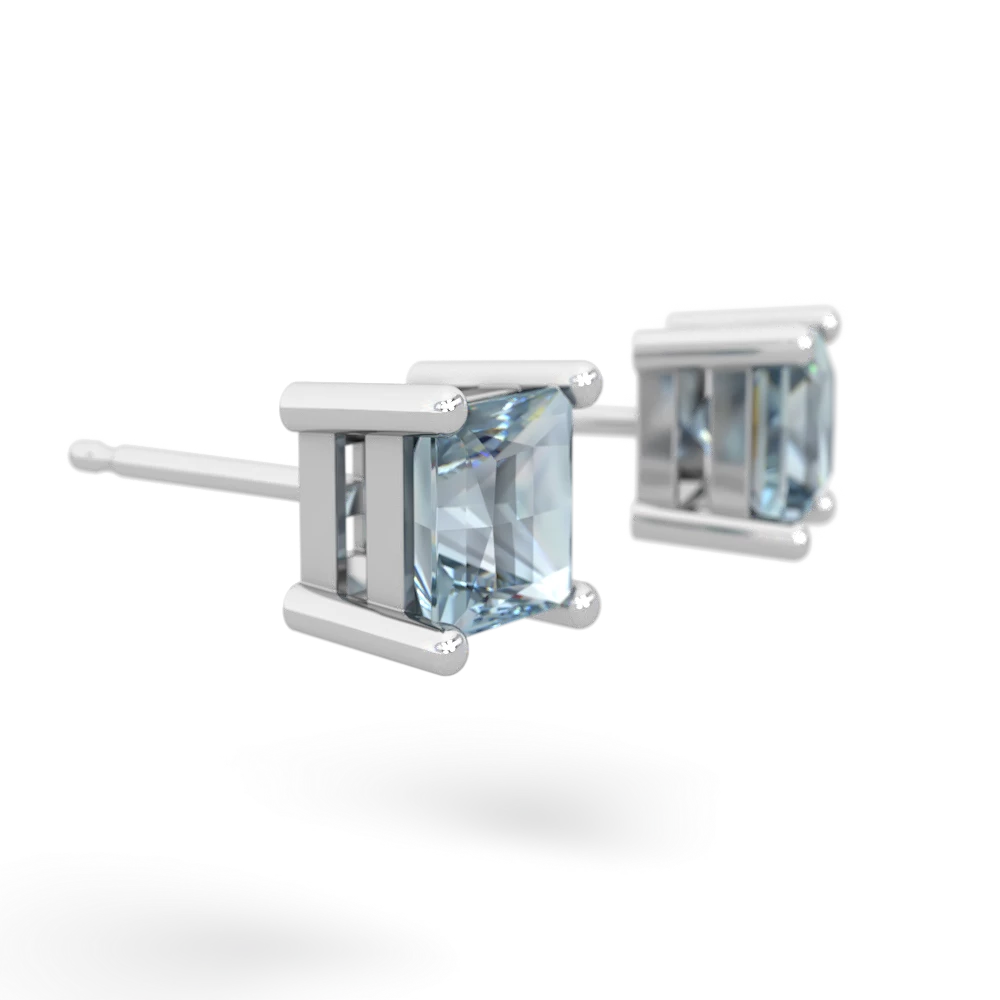 Aquamarine 5Mm Princess Cut Stud 14K White Gold earrings E1789