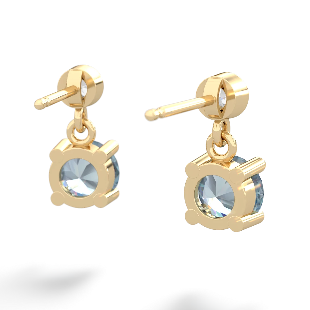 Aquamarine Diamond Drop 6Mm Round 14K Yellow Gold earrings E1986