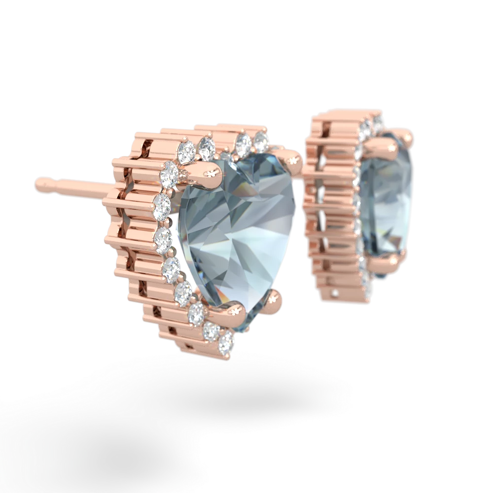 Aquamarine Sparkling Halo Heart 14K Rose Gold earrings E0391