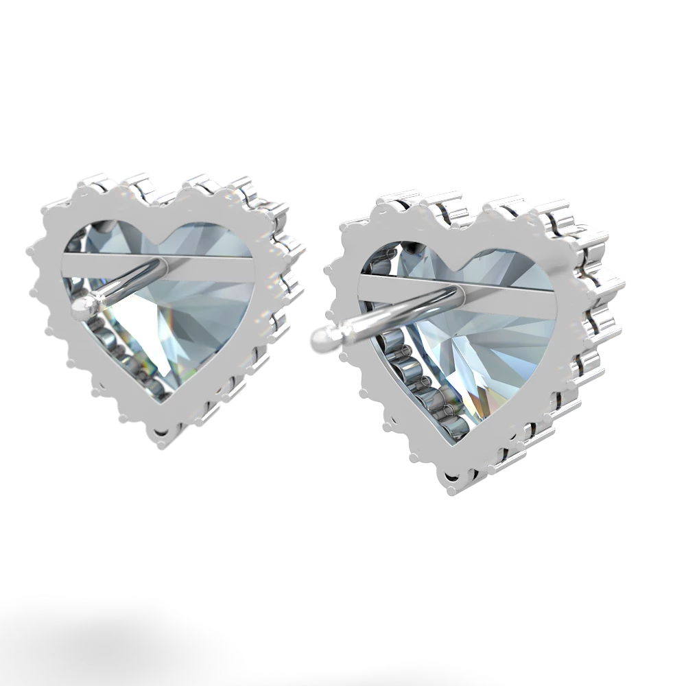 Aquamarine Sparkling Halo Heart 14K White Gold earrings E0391