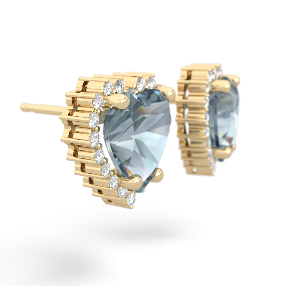 Aquamarine Sparkling Halo Heart 14K Yellow Gold earrings E0391