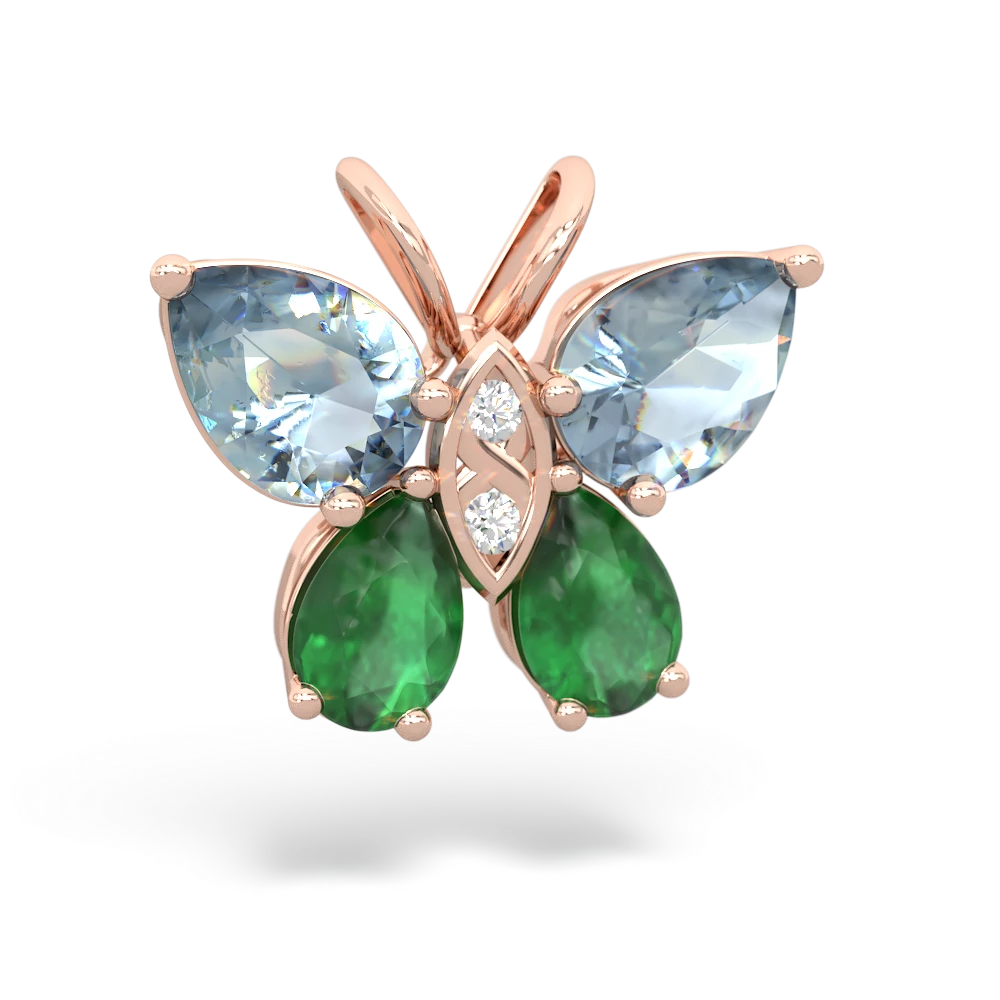 Aquamarine Butterfly 14K Rose Gold pendant P2215