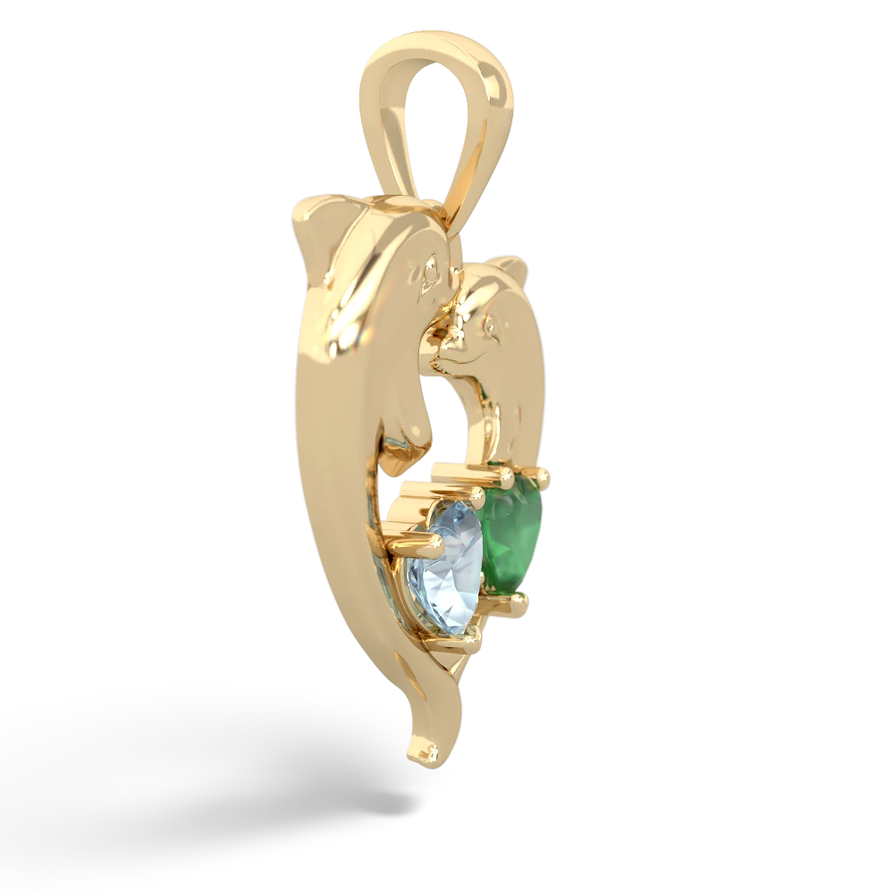 Aquamarine Dolphin Heart 14K Yellow Gold pendant P5820