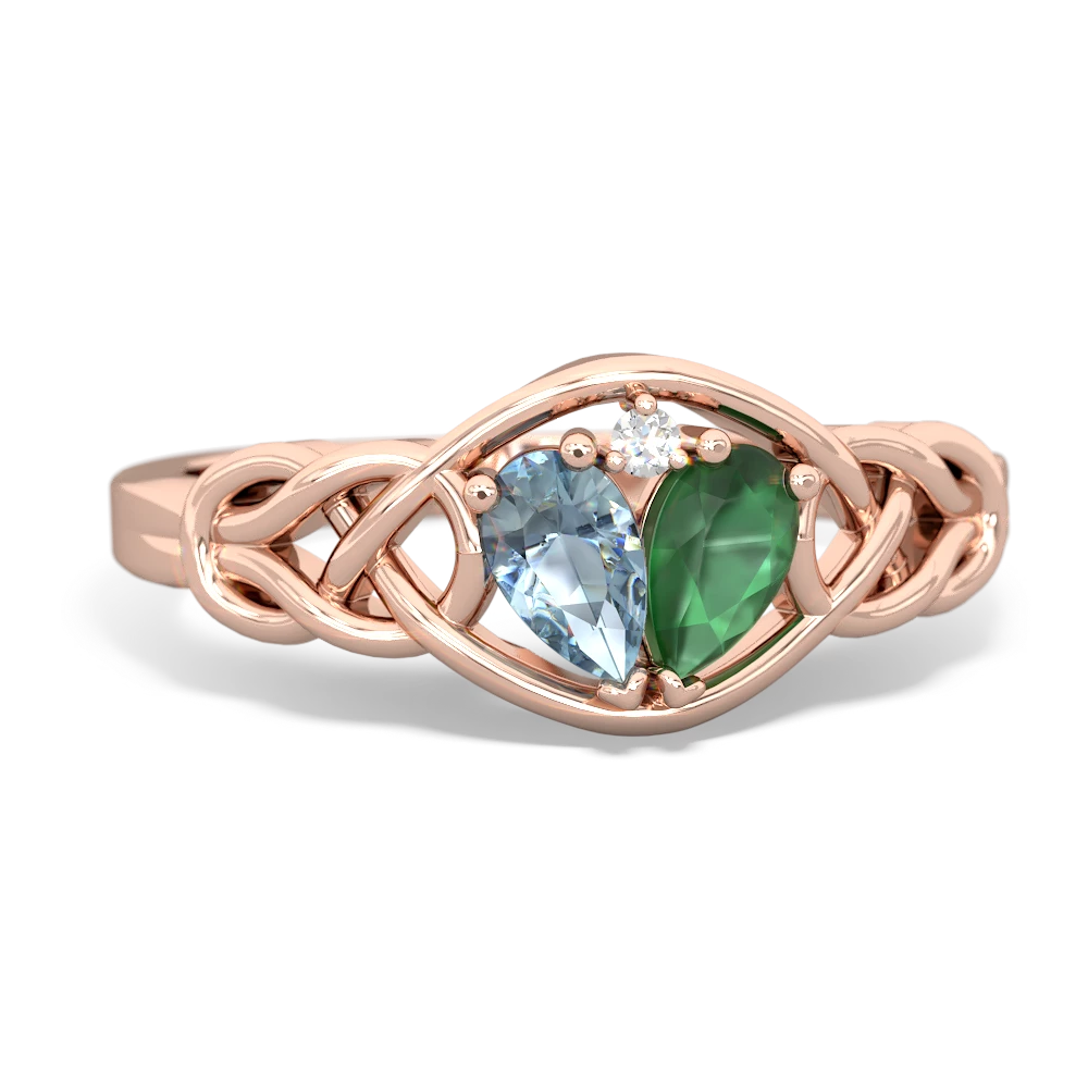 Aquamarine Celtic Love Knot 14K Rose Gold ring R5420