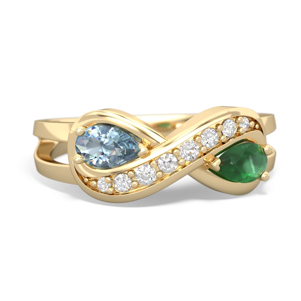 Aquamarine Diamond Infinity 14K Yellow Gold ring R5390