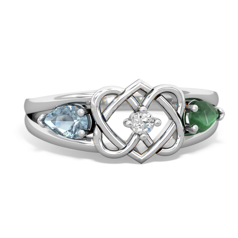 Aquamarine Hearts Intertwined 14K White Gold ring R5880