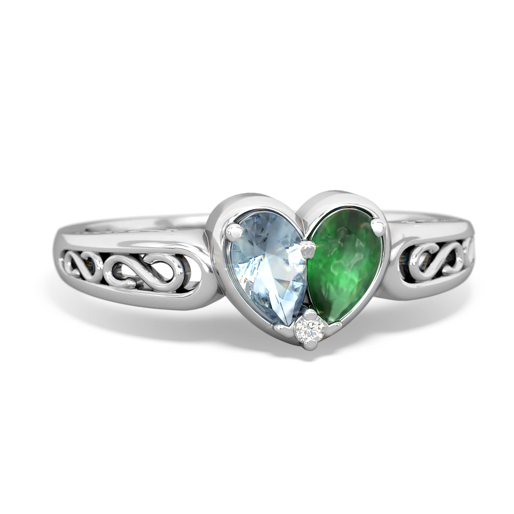 Aquamarine Filligree 'One Heart' 14K White Gold ring R5070