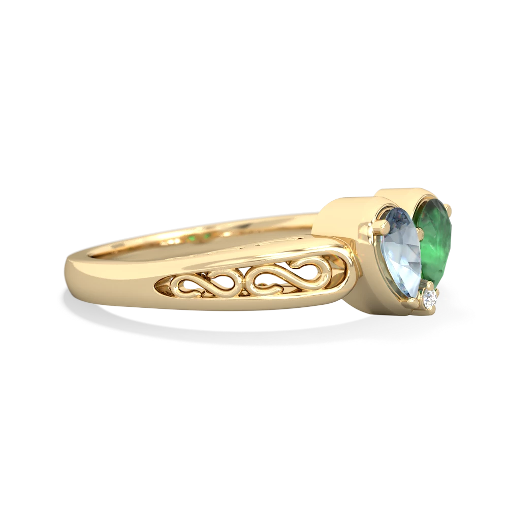 Aquamarine Filligree 'One Heart' 14K Yellow Gold ring R5070
