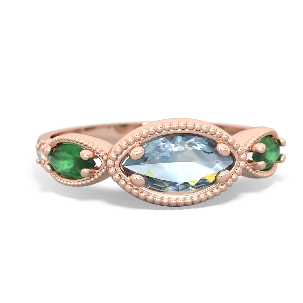 Aquamarine Milgrain Marquise 14K Rose Gold ring R5700