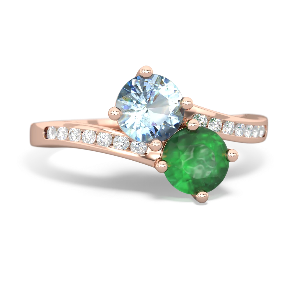 Aquamarine Channel Set Two Stone 14K Rose Gold ring R5303