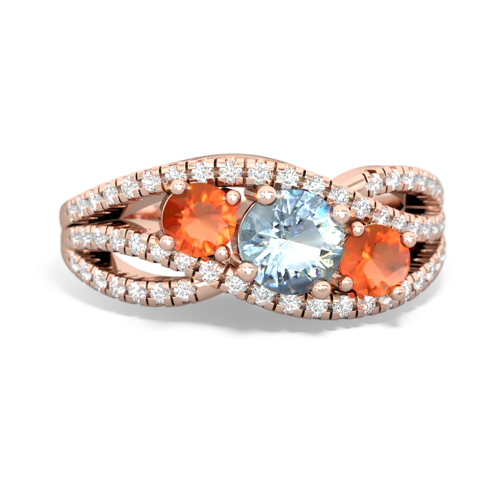 Aquamarine Three Stone Aurora 14K Rose Gold ring R3080