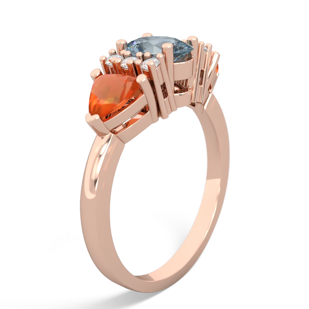 Aquamarine Antique Style Three Stone 14K Rose Gold ring R2186