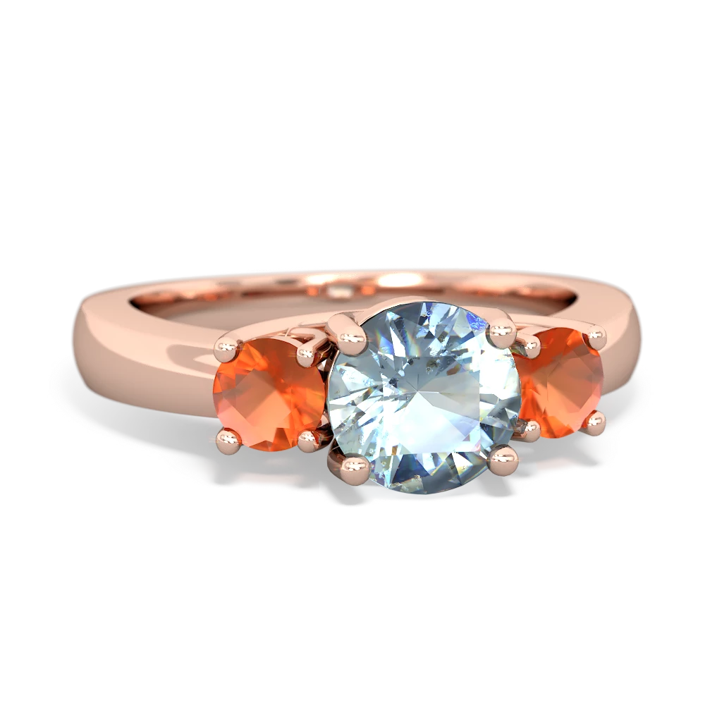 Aquamarine Three Stone Round Trellis 14K Rose Gold ring R4018