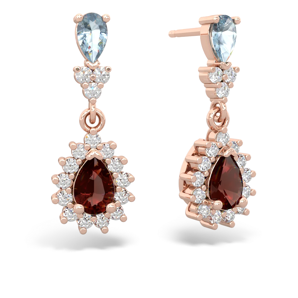 Aquamarine Halo Pear Dangle 14K Rose Gold earrings E1882