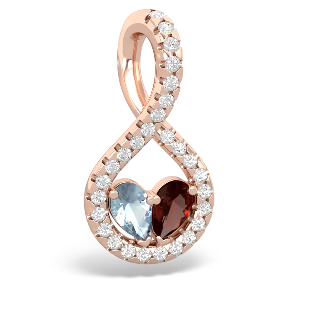 Aquamarine Pave Twist 'One Heart' 14K Rose Gold pendant P5360