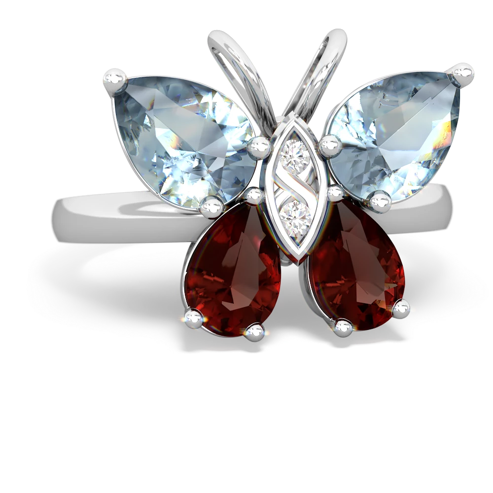 Aquamarine Butterfly 14K White Gold ring R2215