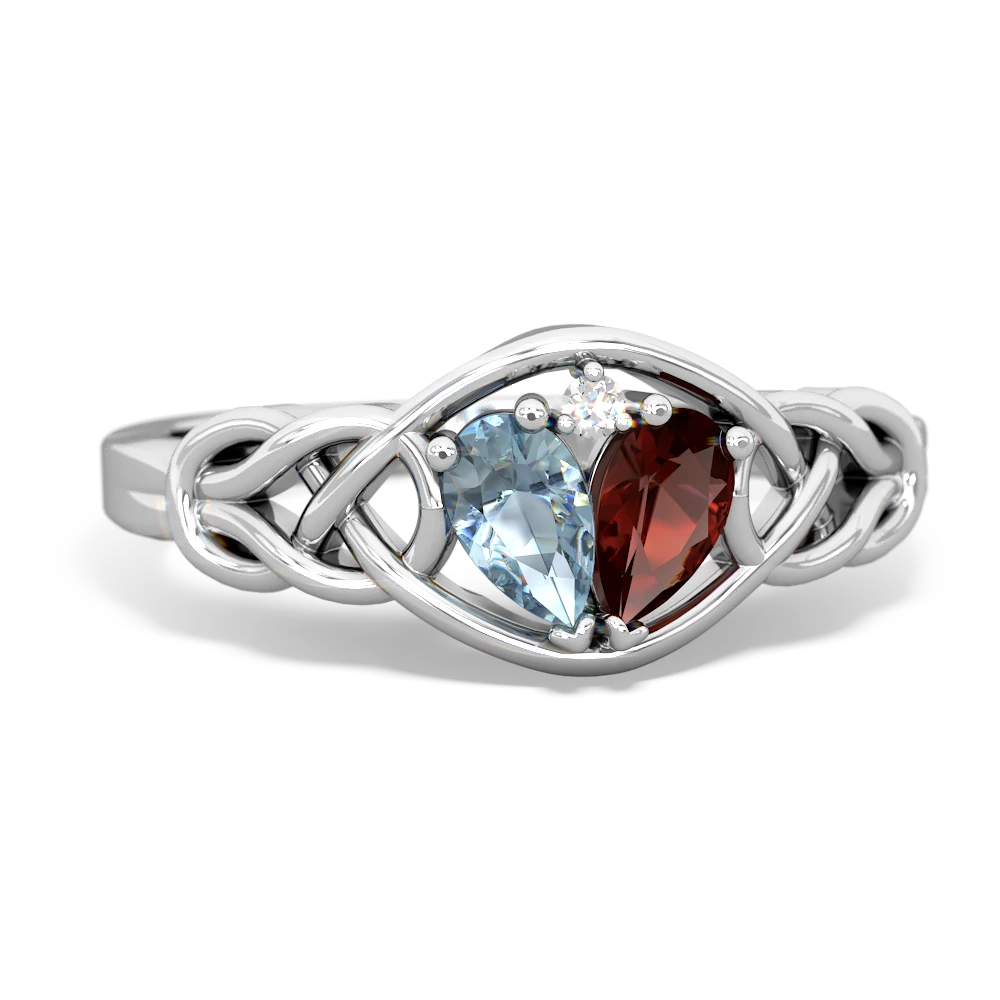 Aquamarine Celtic Love Knot 14K White Gold ring R5420