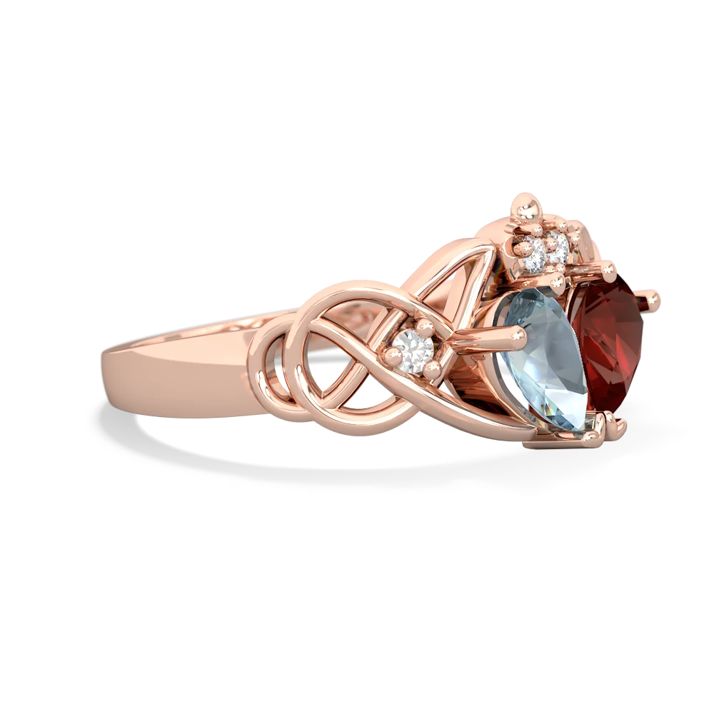 Aquamarine 'One Heart' Celtic Knot Claddagh 14K Rose Gold ring R5322