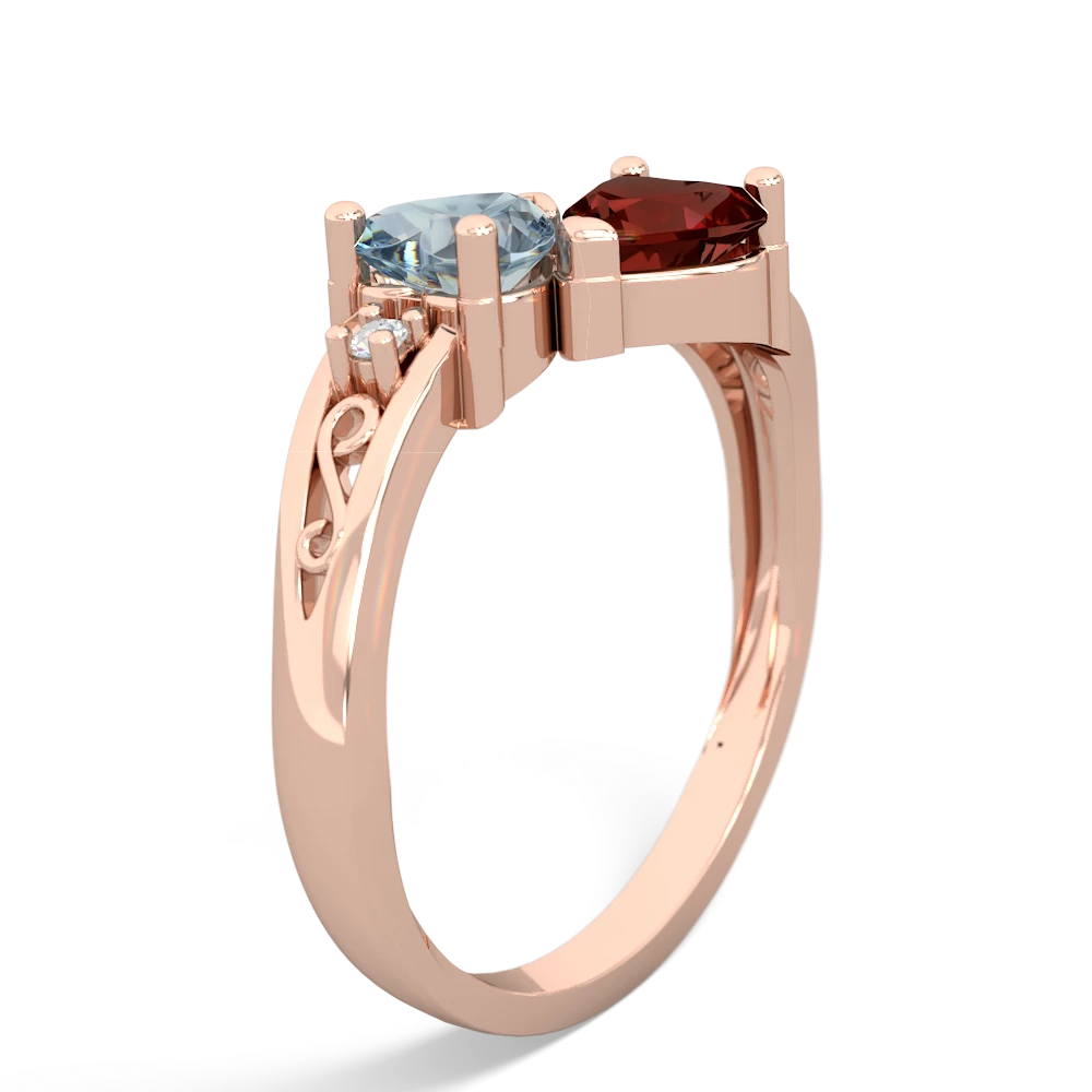 Aquamarine Snuggling Hearts 14K Rose Gold ring R2178