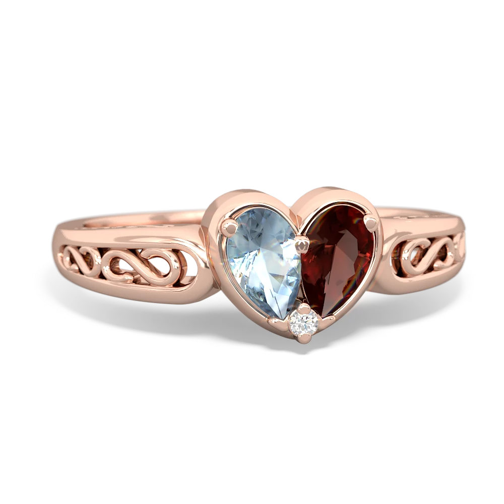 Aquamarine Filligree 'One Heart' 14K Rose Gold ring R5070